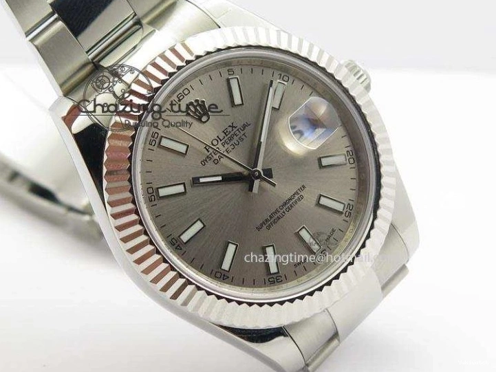 Gray SS Dial A3136 Sliver On Sticks 41mm SS Bracelet Markers Datejust II 116334 1225